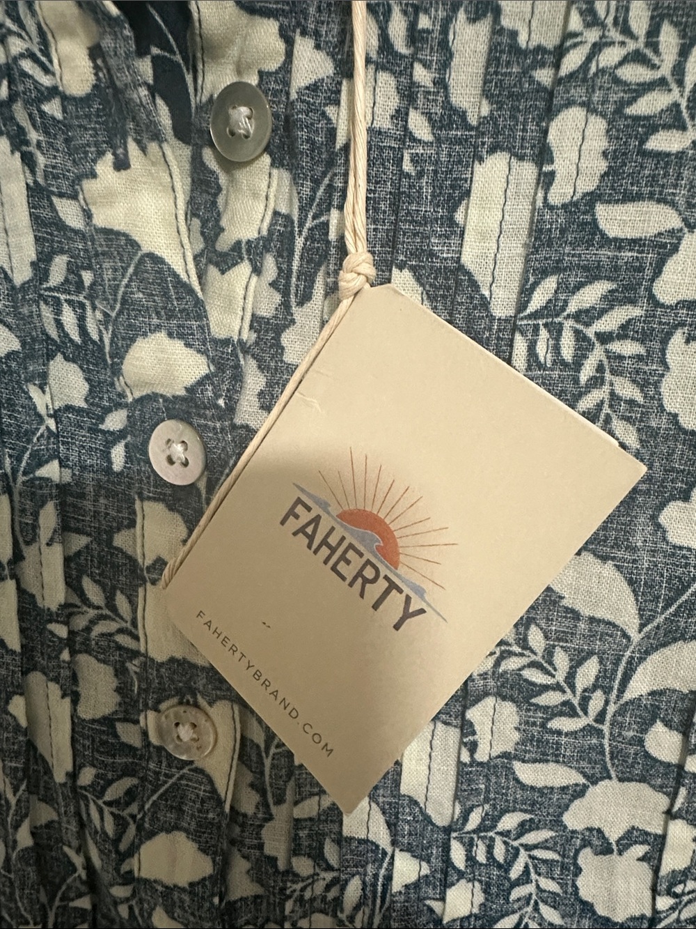 Faherty Navy and White Floral Pintuck Mini Dress - Picture 6 of 6